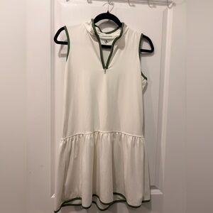 Tuckernuck Tennis Mini Dress Sleeveless White with Green Trim - Small